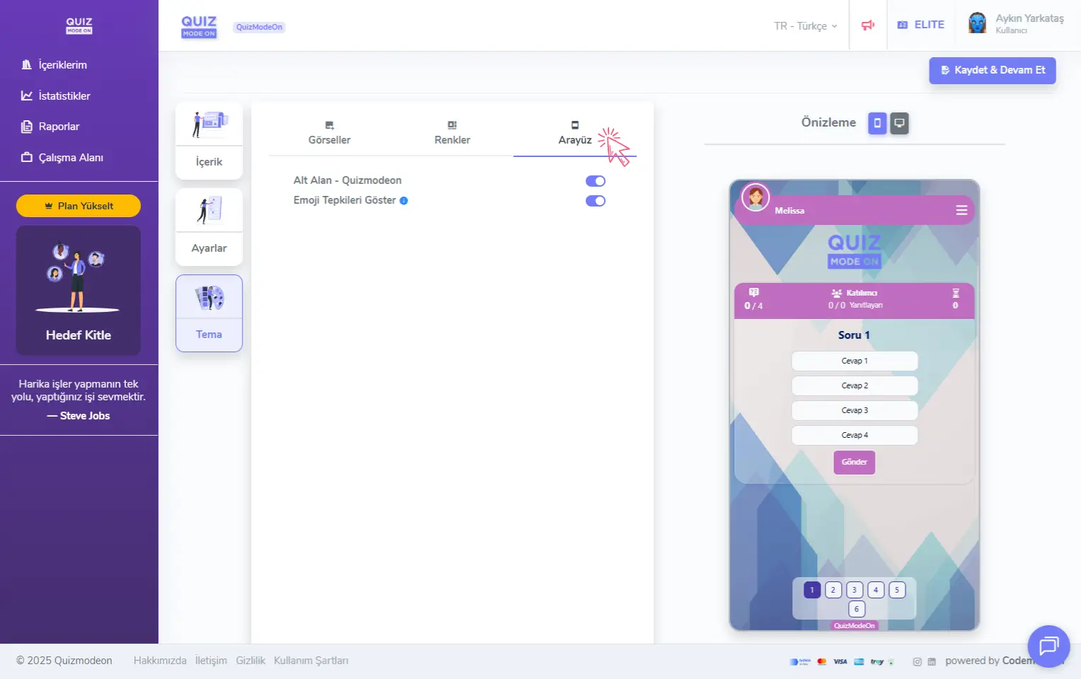 karma anket oluşturma - tema editörü - arayüz