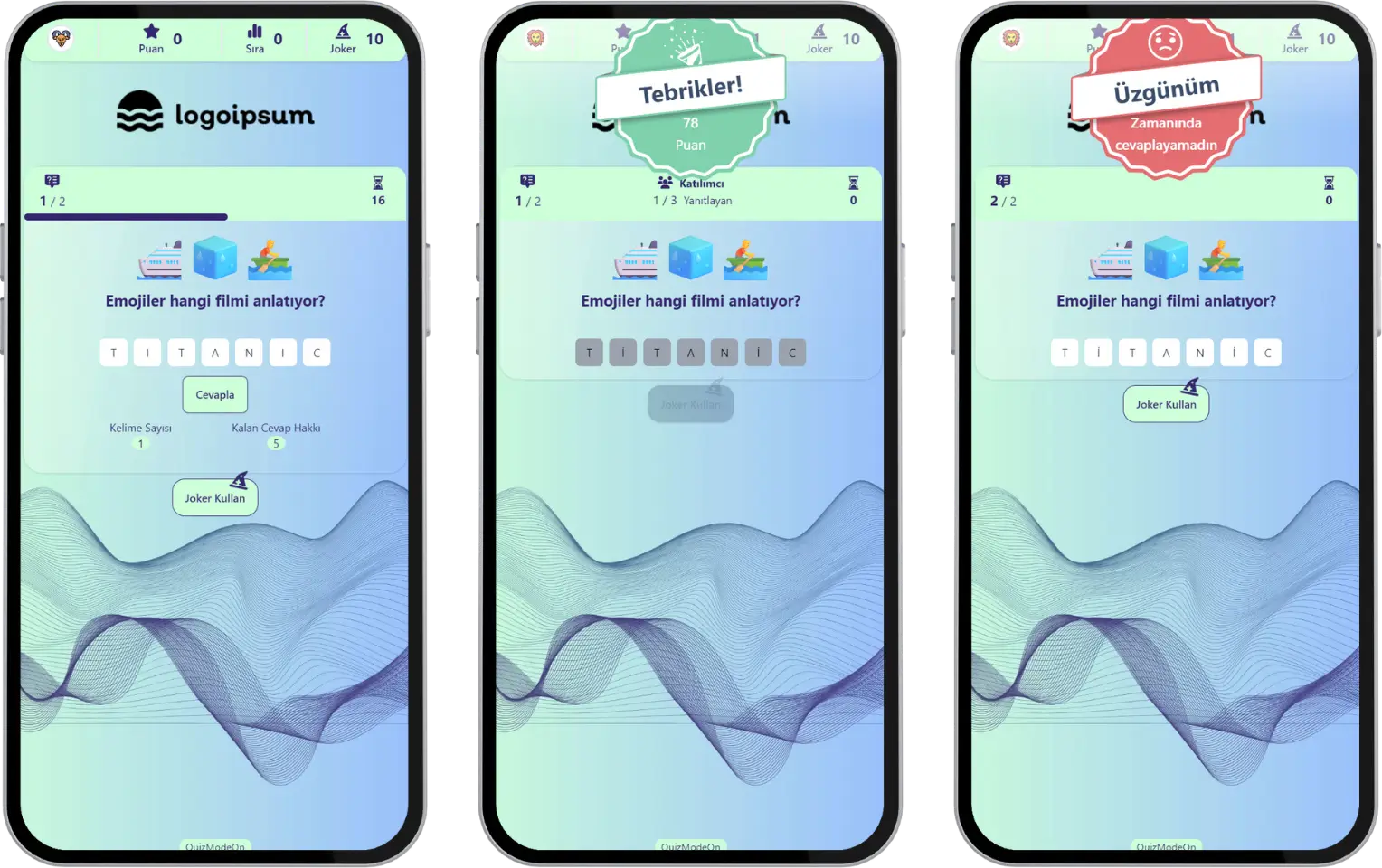 katılımcı - etkinlik akışı (emoji quiz) - anlık sonuçlar