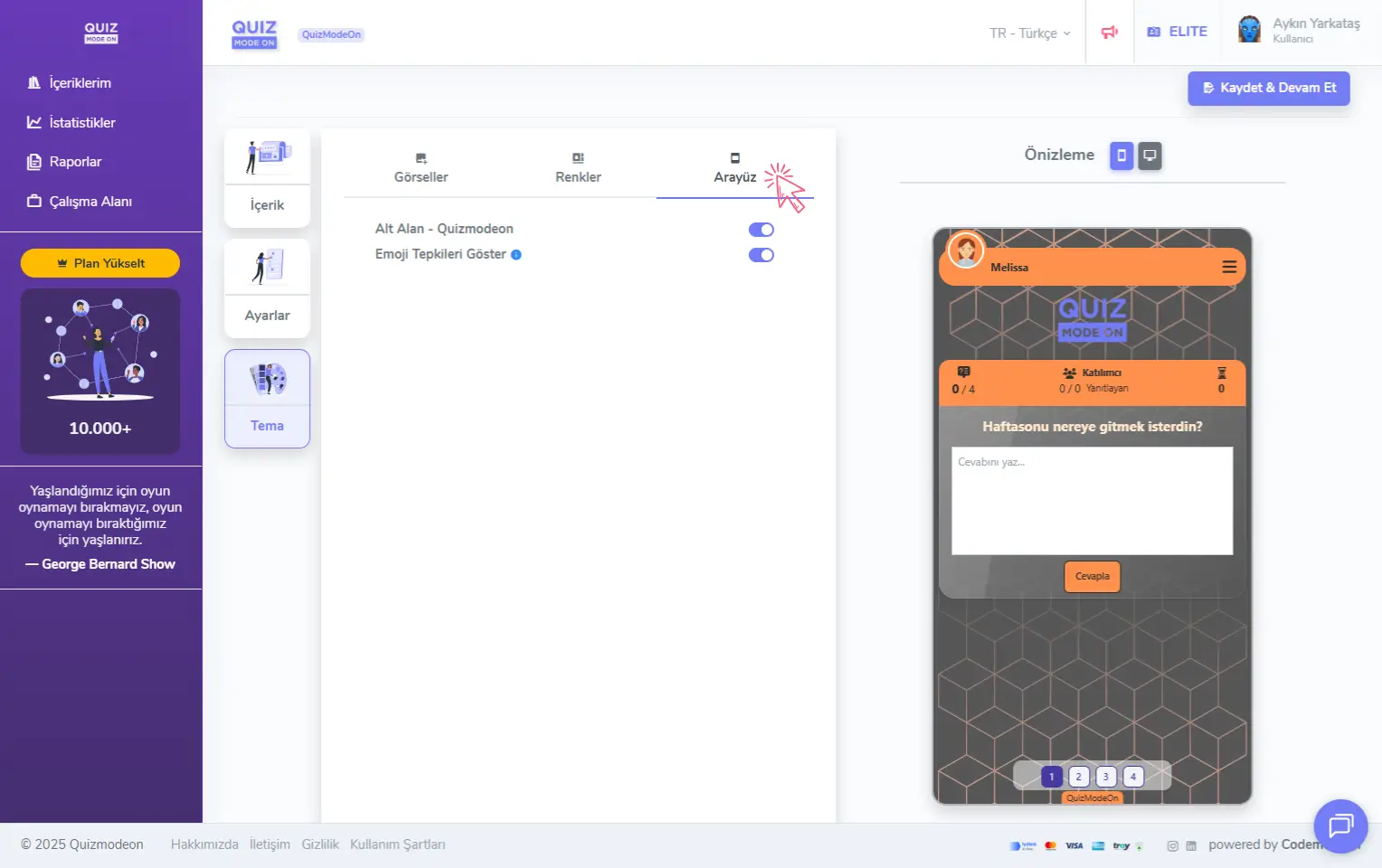 açık uçlu oluşturma - tema editörü - arayüz