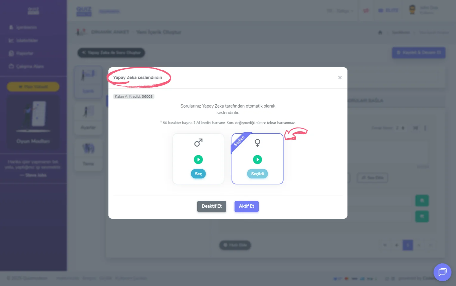 dinamik anket oluşturma - içerik - yapay zeka seslendirmesi
