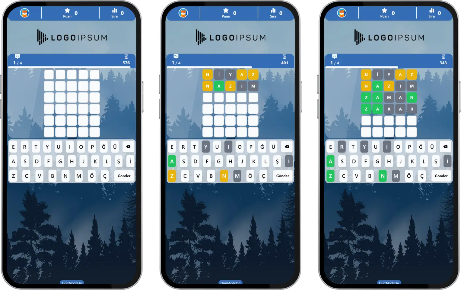 katılımcı - etkinlik akışı (wordle) - oyun ekranı - kelime tahminleri