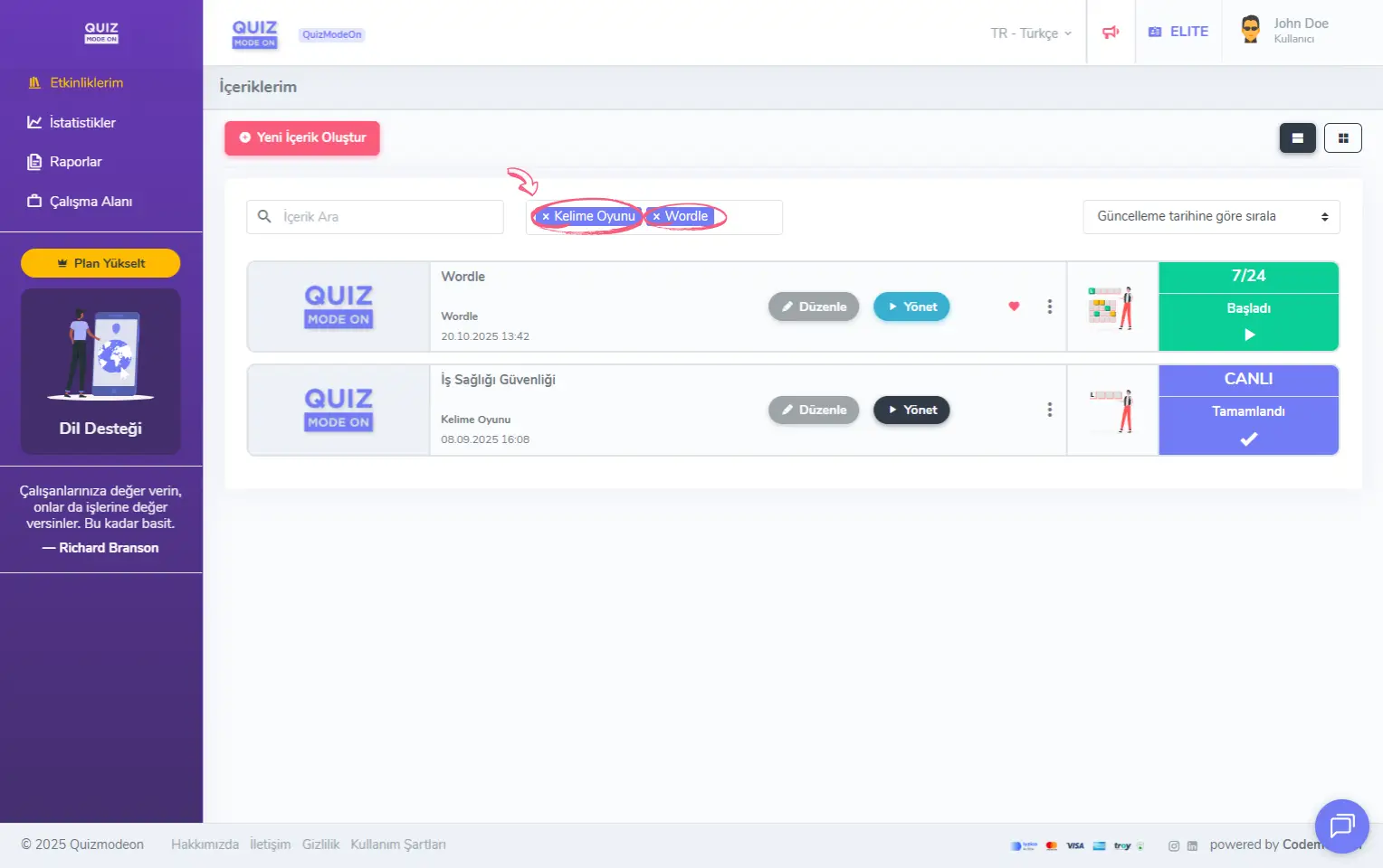 admin üye - ana sayfa - etkinliklerim - filtreleme