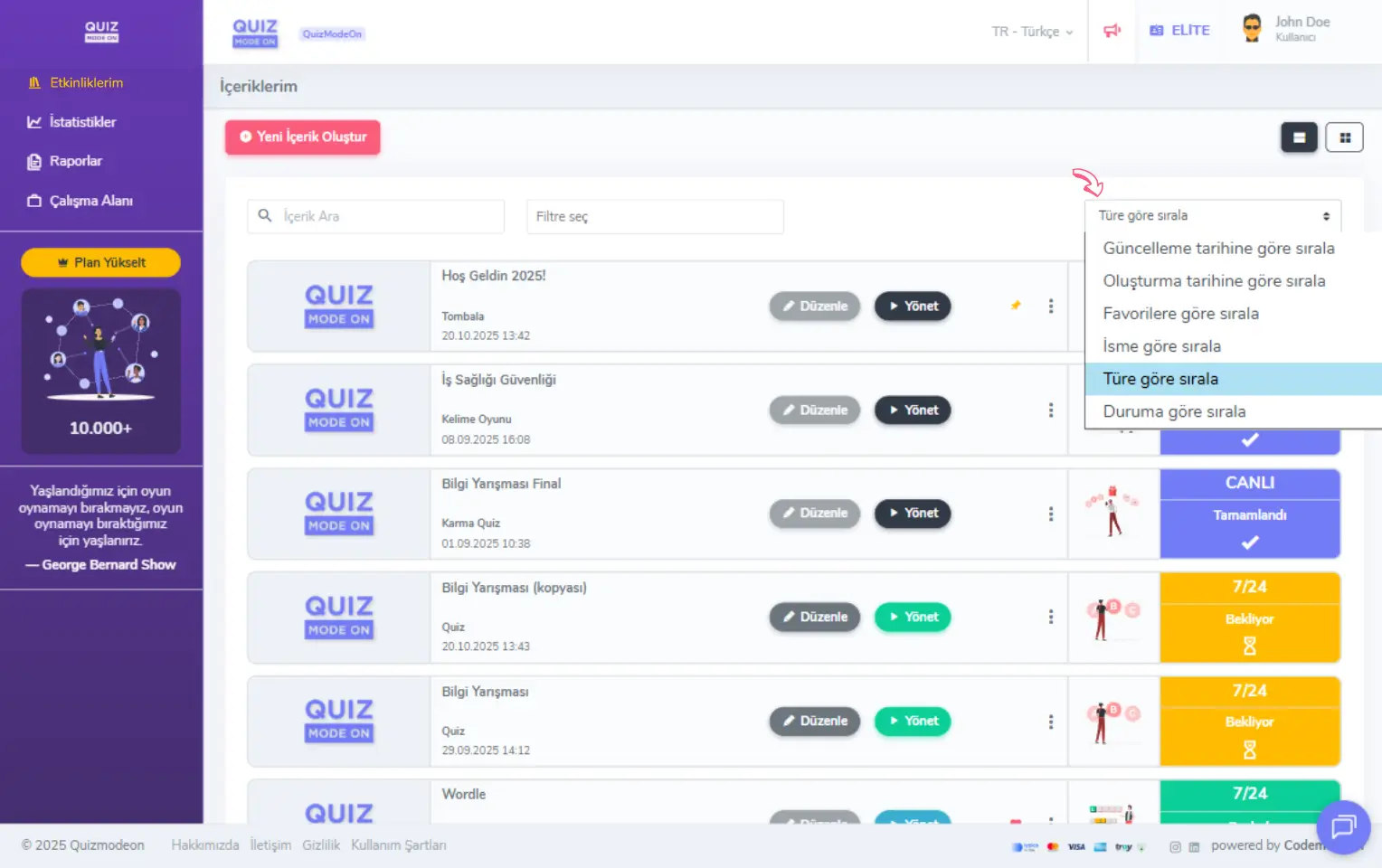 admin üye - ana sayfa - etkinliklerim - sıralama