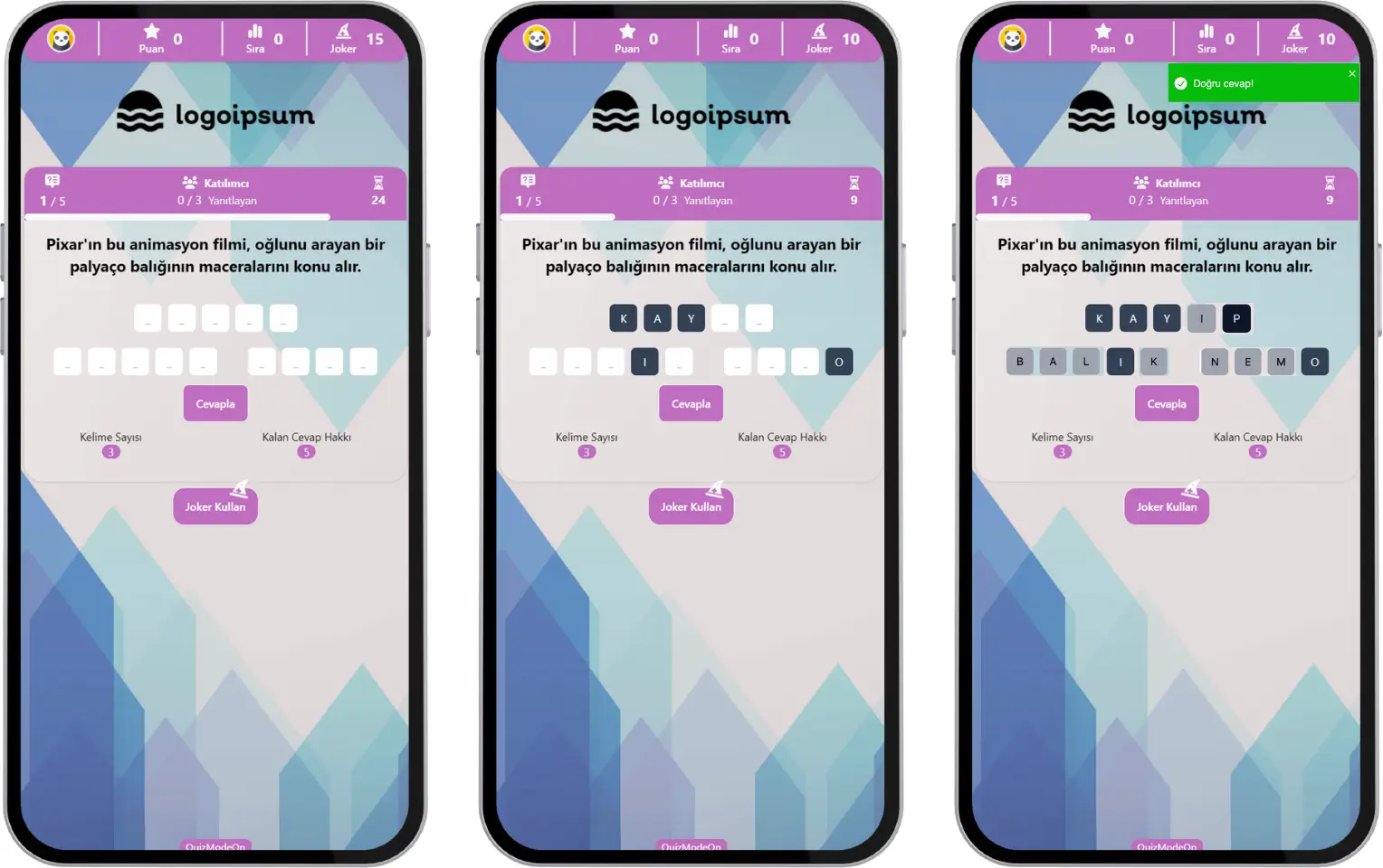 katılımcı - etkinlik akışı (kelime oyunu) - joker kullanımı