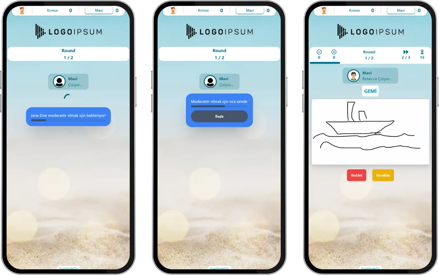 katılımcı - etkinlik akışı (çiz bakalım) - takım oyunu - kontrol eden takım - moderatör seçimi