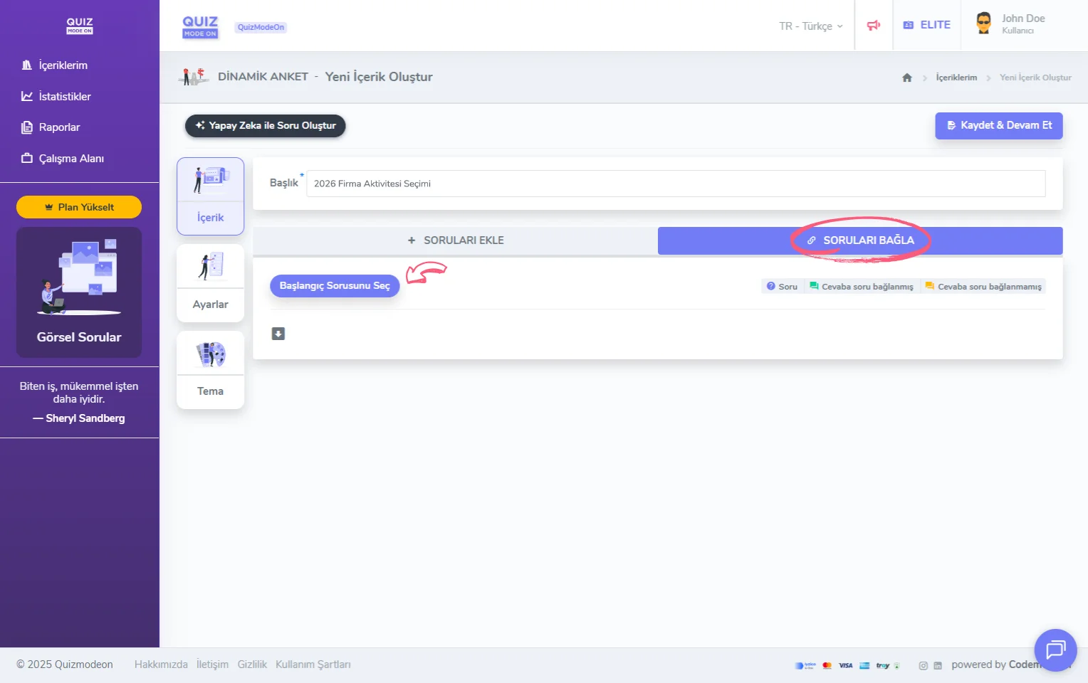 dinamik anket oluşturma - içerik - soru bağlama