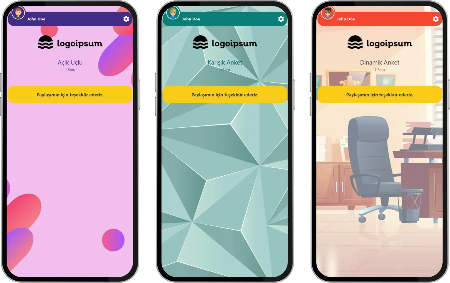 katılımcı - etkinlik sonu - sonuç ekranı (anket temalı etkinlikler) - teşekkürler