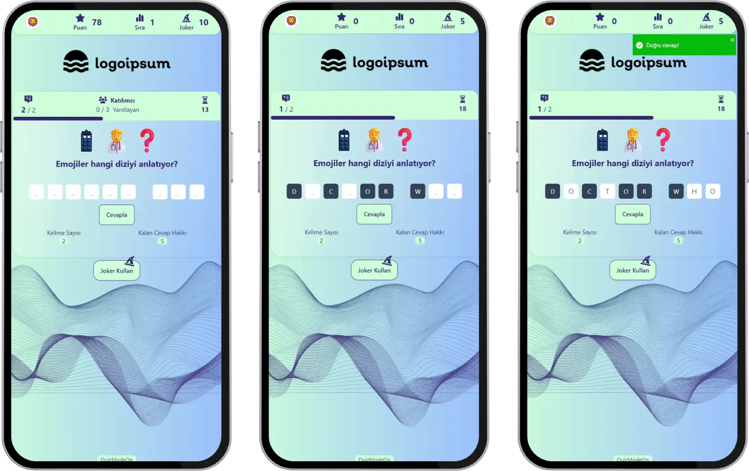 katılımcı - etkinlik akışı (emoji quiz) - joker kullanımı