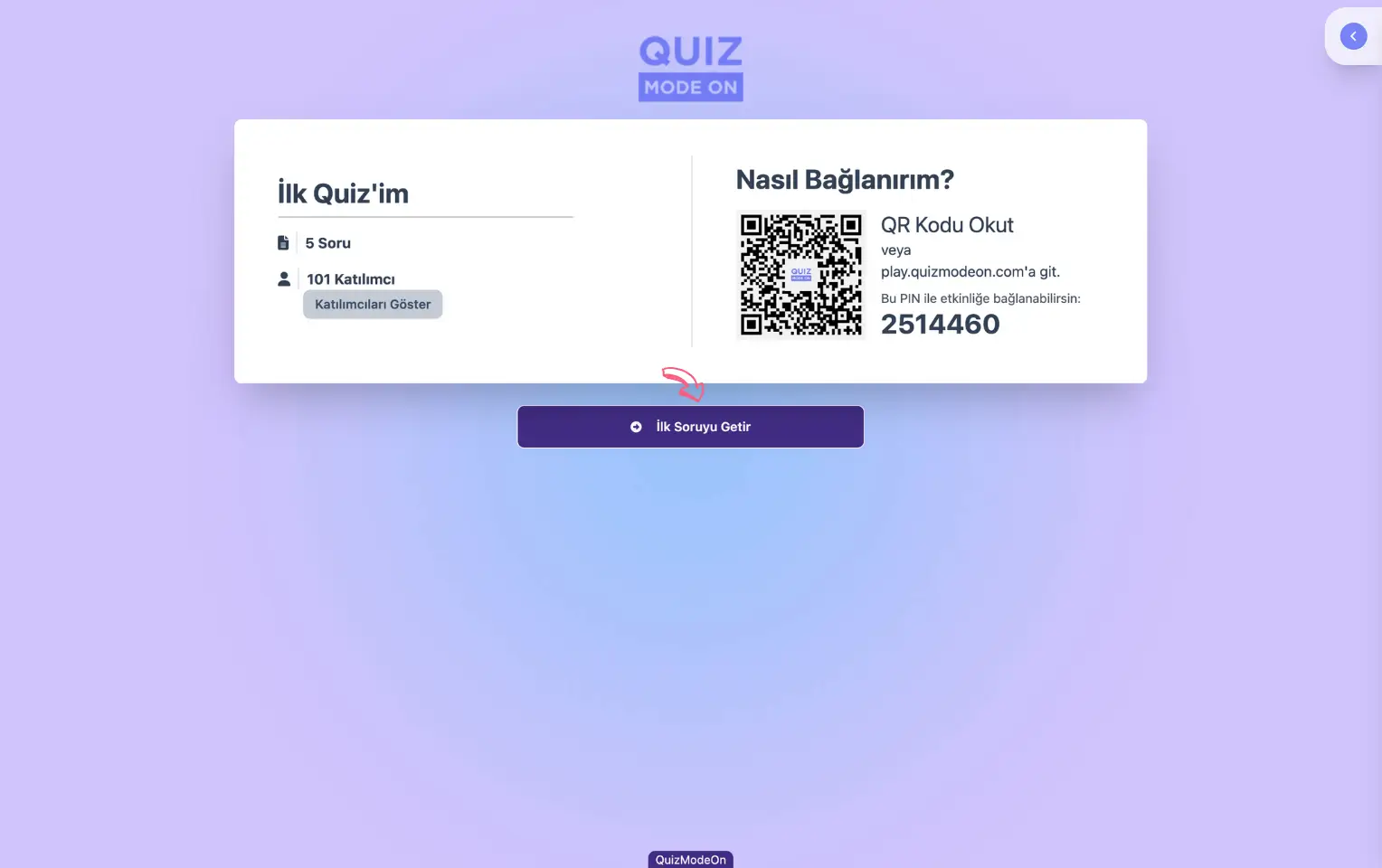 sunucu sayfası (quiz) - ilk soruyu getirme