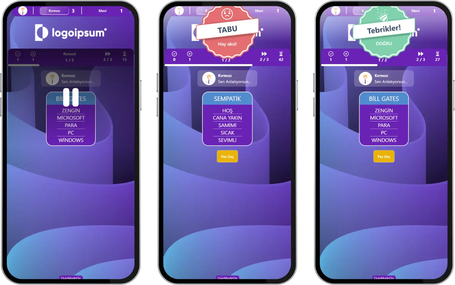 katılımcı - etkinlik akışı (tabu) - takım oyunu - anlık sonuçlar - tabu ve doğru tahmin