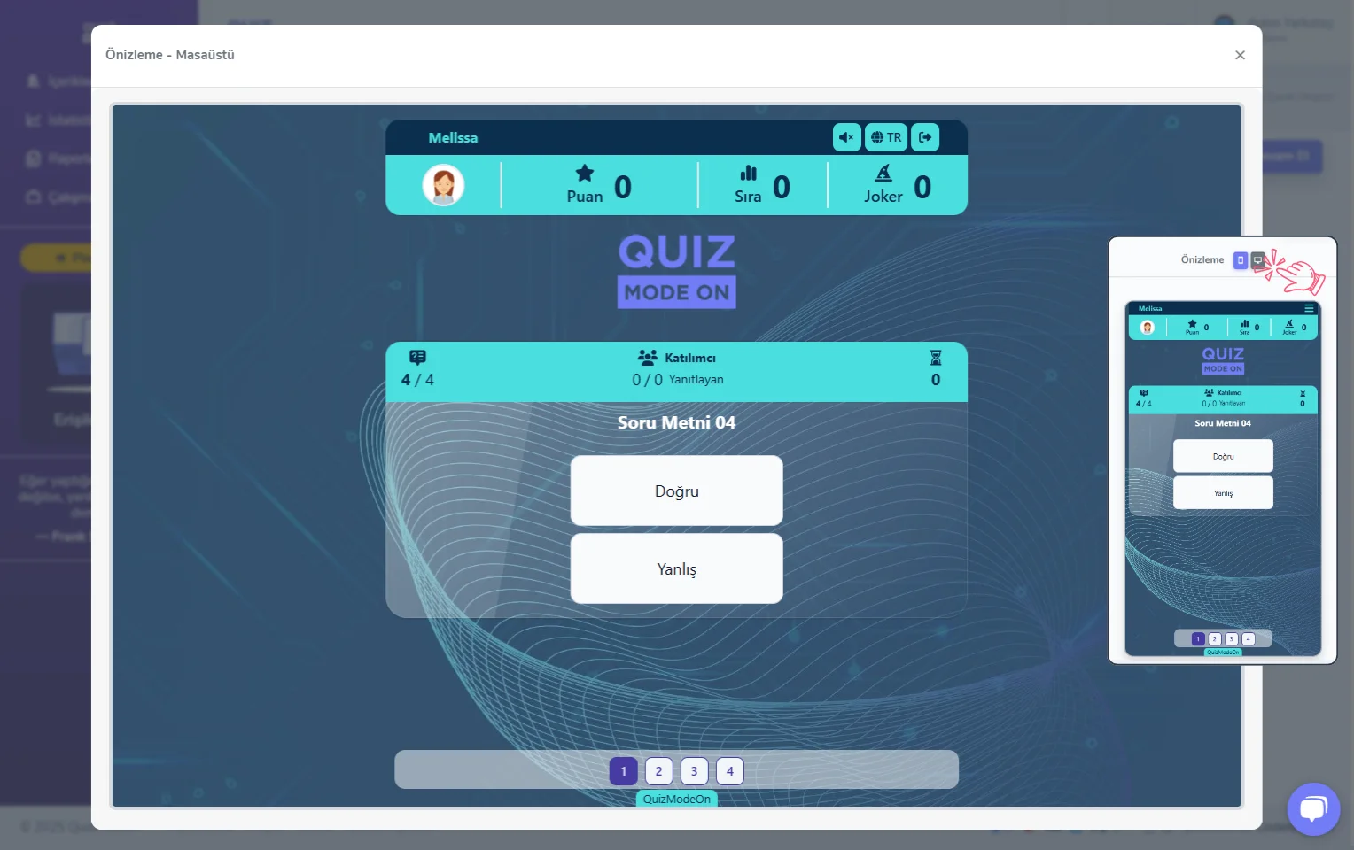doğru yanlış oluşturma - tema editörü - önizleme