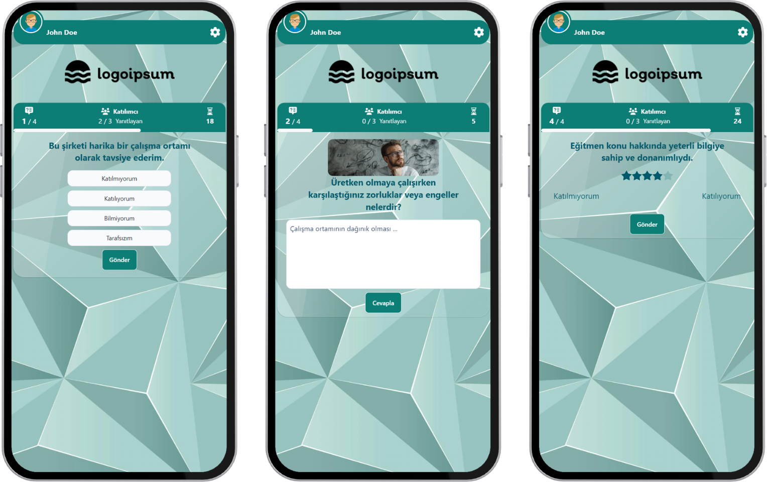katılımcı - etkinlik akışı (karma anket) - soru cevap formatları