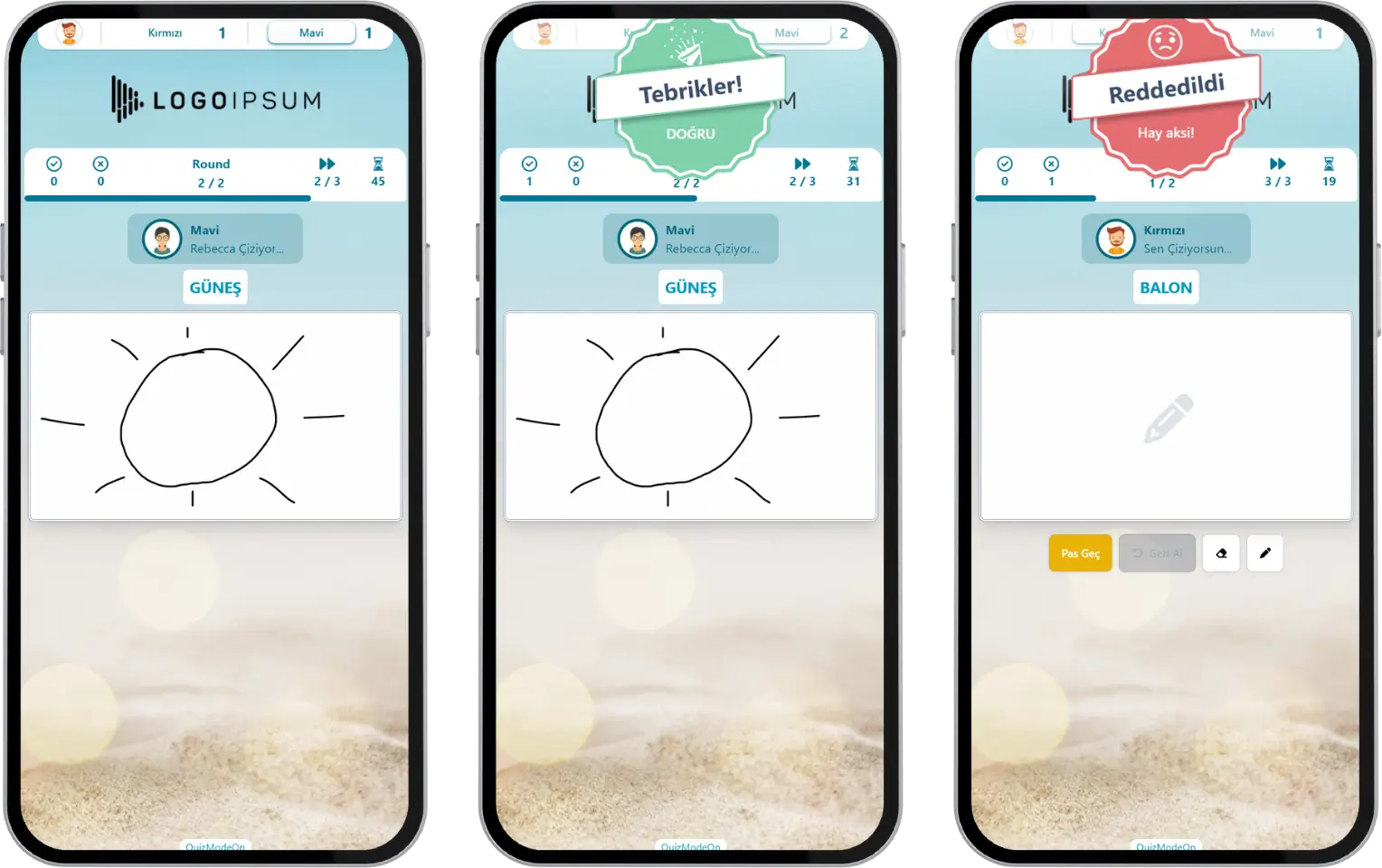 katılımcı - etkinlik akışı (çiz bakalım) - takım oyunu - çizim ekranı