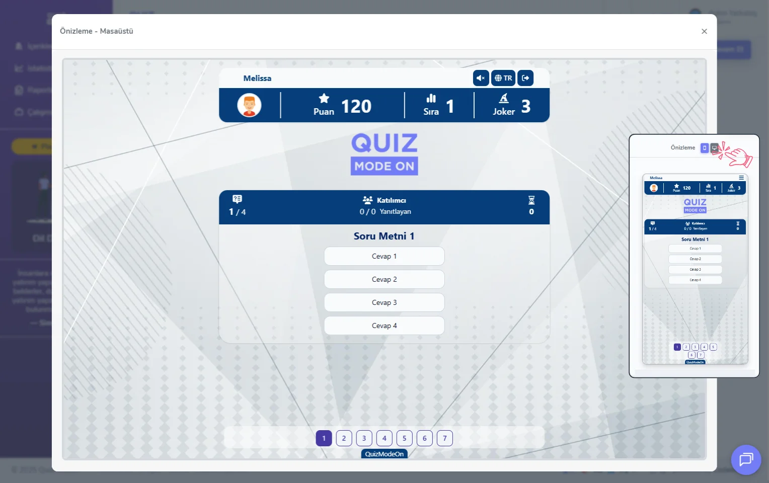 karma quiz oluşturma - tema editörü - önizleme
