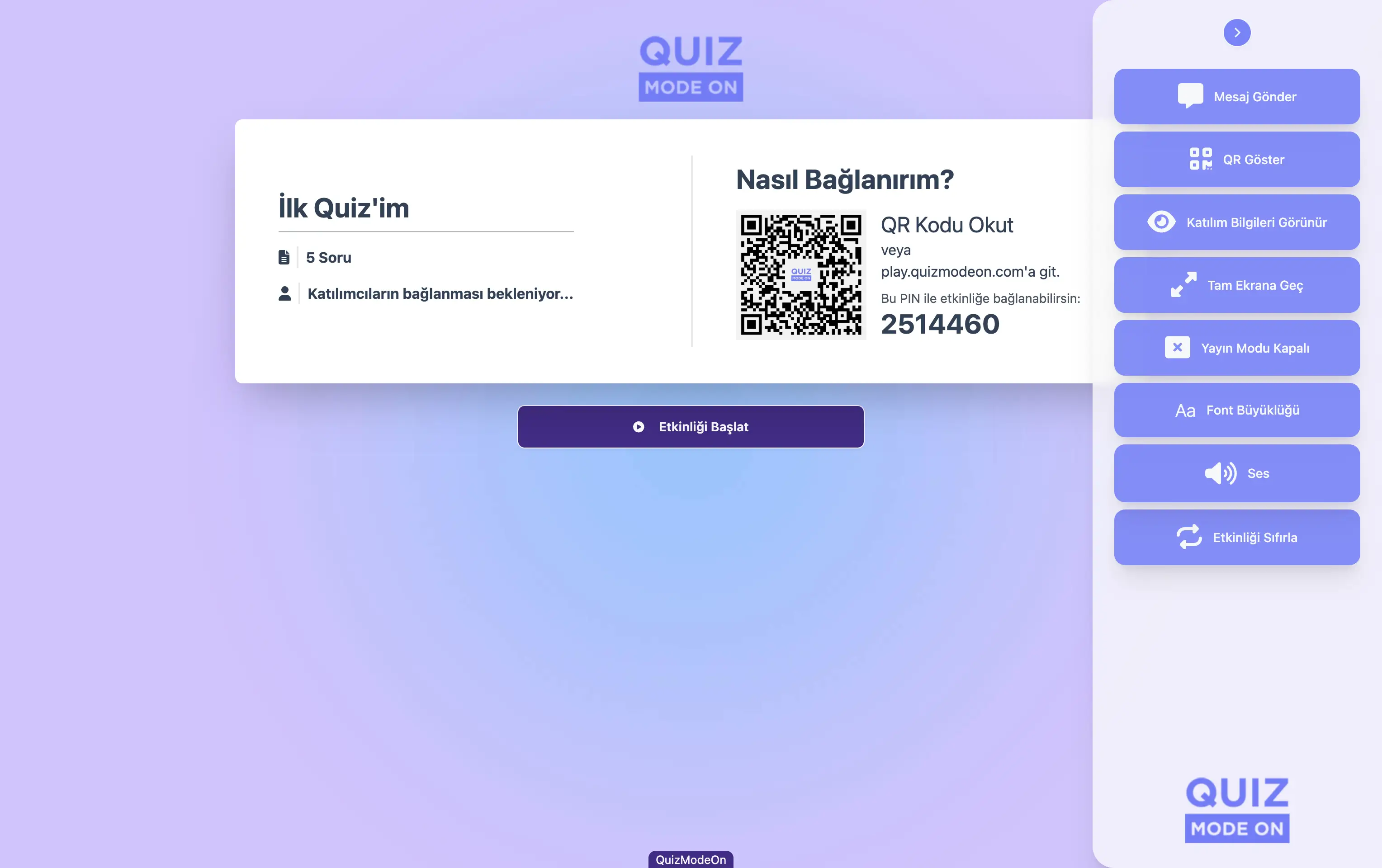 sunucu sayfası - ana ekran ve moderasyon menüsü