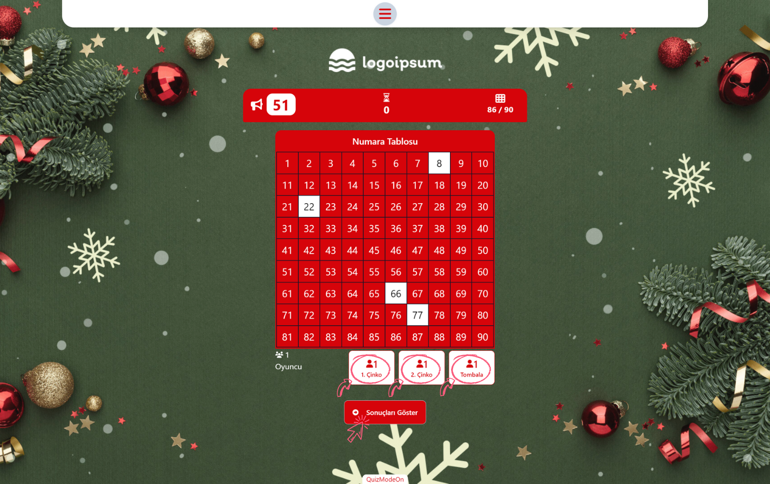 moderatör - sunucu sayfası (tombala) - sonuçlar - kazananları gösterme