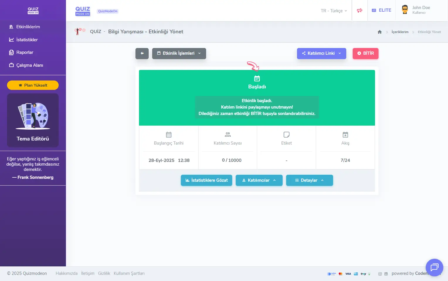 admin üye - etkinlikler - etkinlik yönetimi - asenkron etkinlik - başlayan etkinlik
