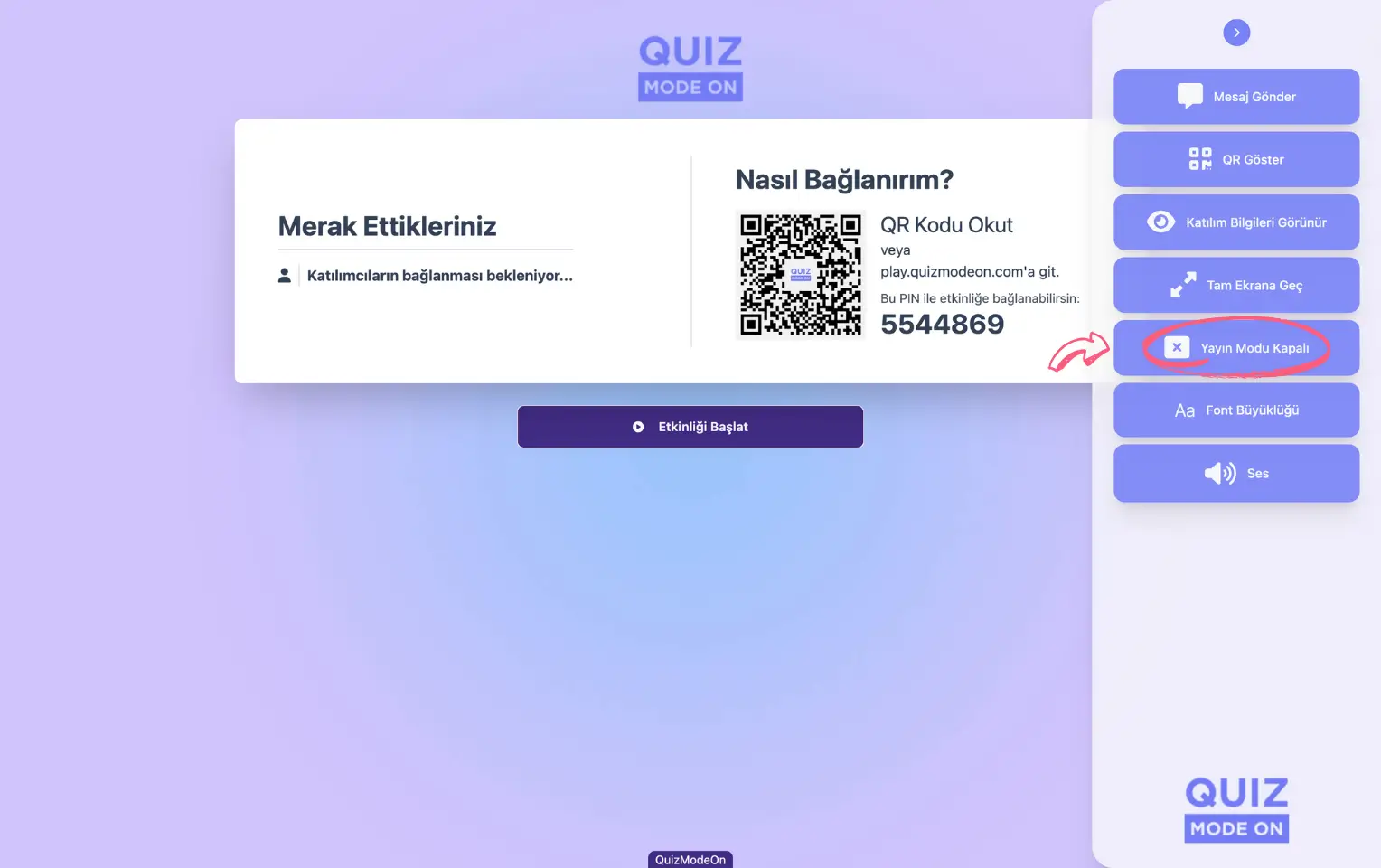 sunucu - sunucu sayfası - moderasyon - yayın modu kapalı