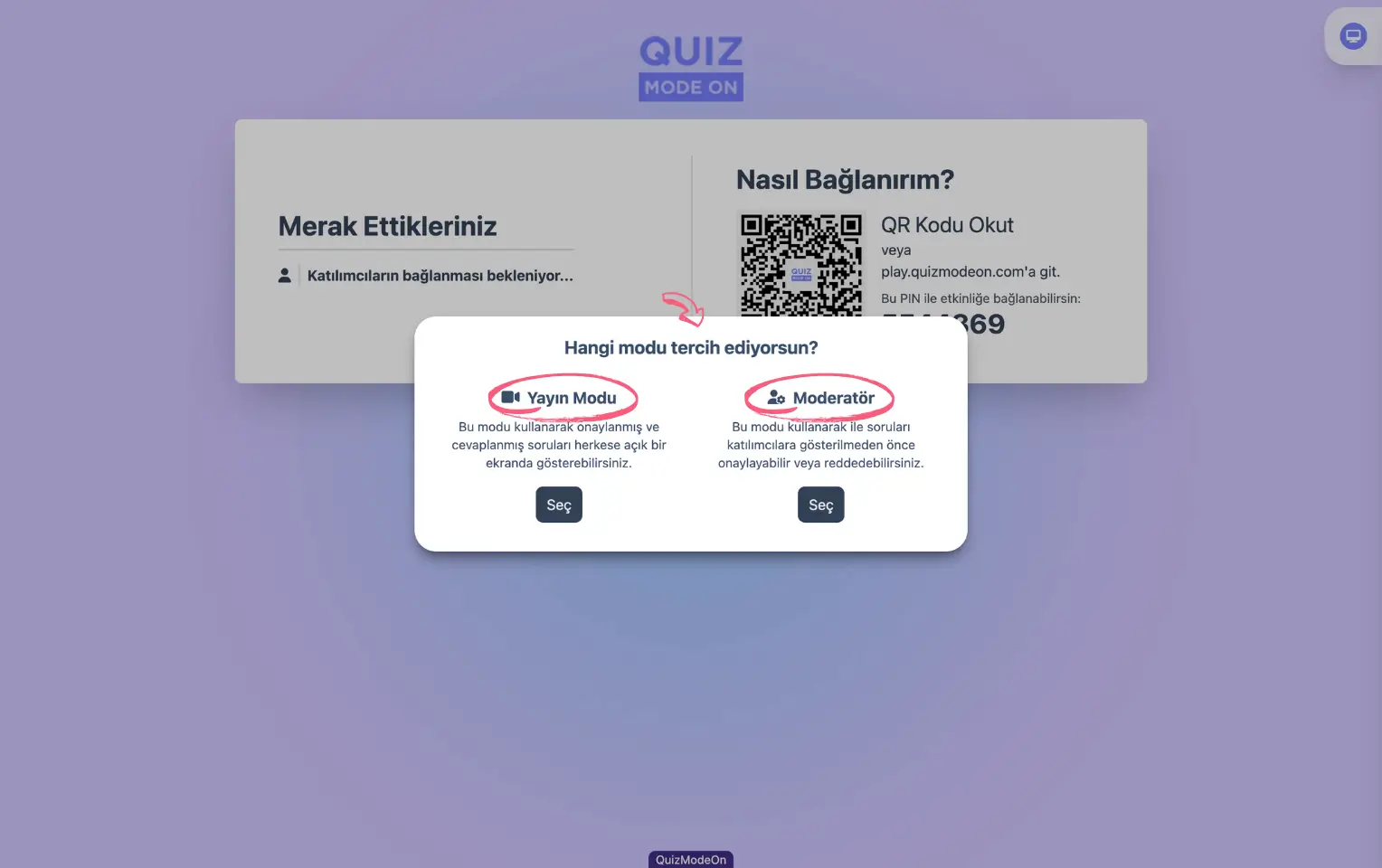sunucu sayfası - soru ve cevap etkinliği - görünüm modu seçimi