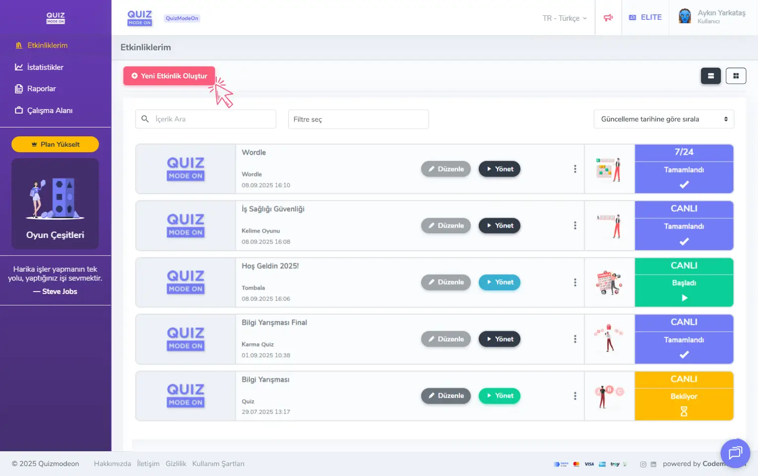admin üye - ana sayfa - etkinliklerim - yeni etkinlik oluşturma