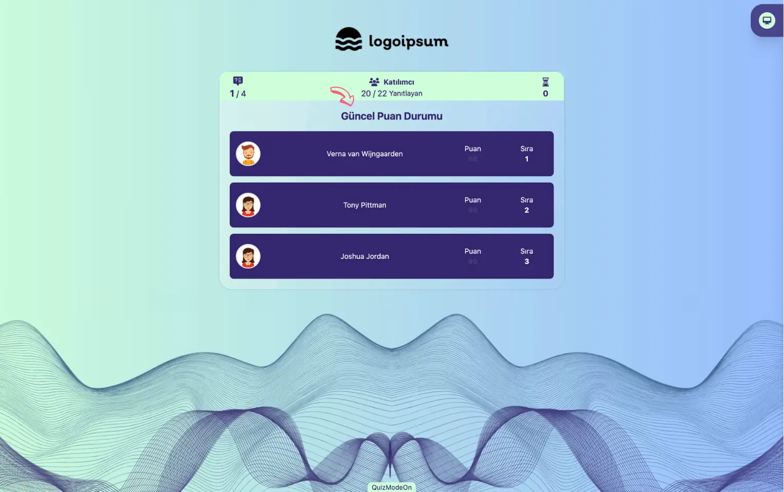 sunucu - sunucu sayfası (quiz) - güncel puan durumu - yüksek skorlar