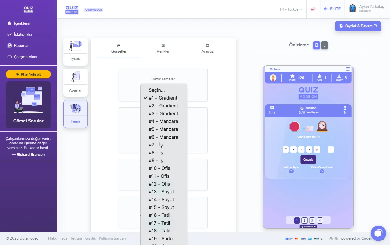 emoji quiz oluşturma - tema editörü - görseller - hazır temalar
