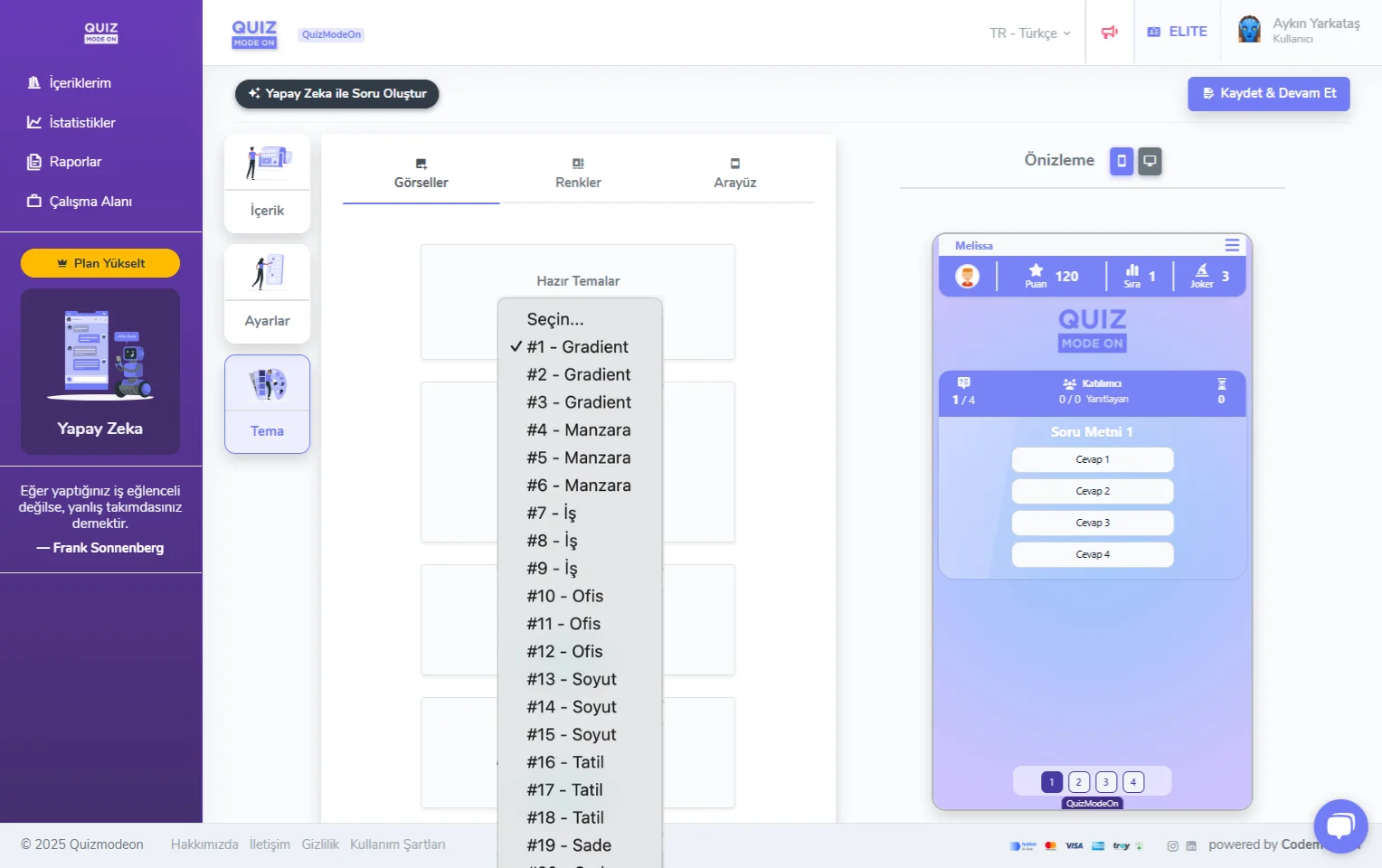 karma quiz oluşturma - tema editörü - görseller - hazır temalar