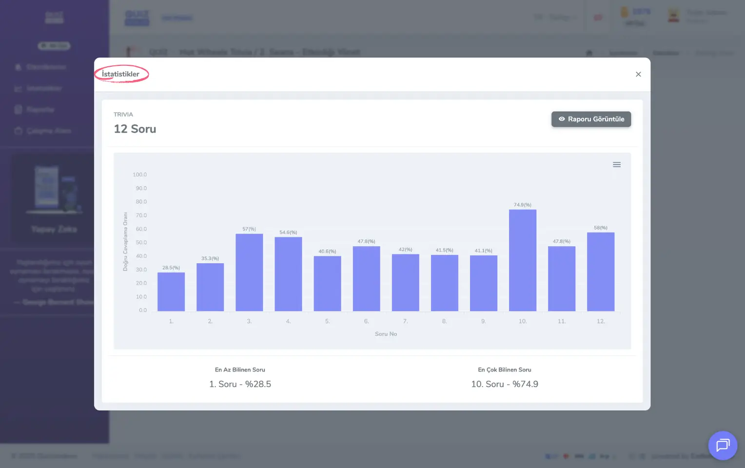 admin üye - etkinlikler - etkinlik yönetimi - istatistikler