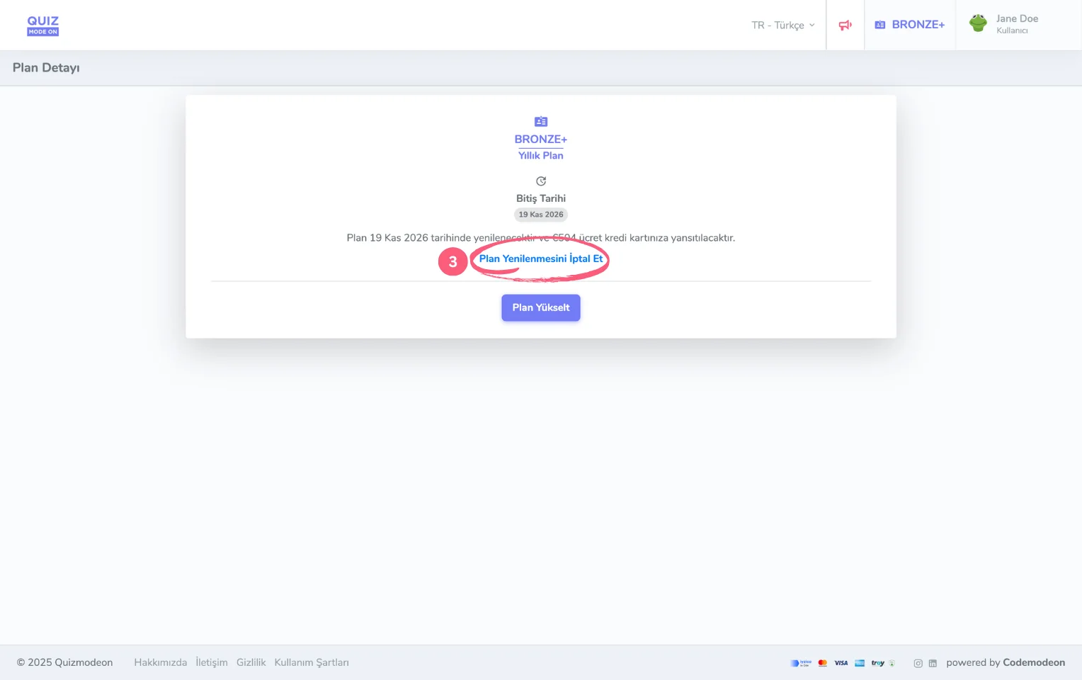 üyelik bilgileri - üyelik hesabı - plan detayları