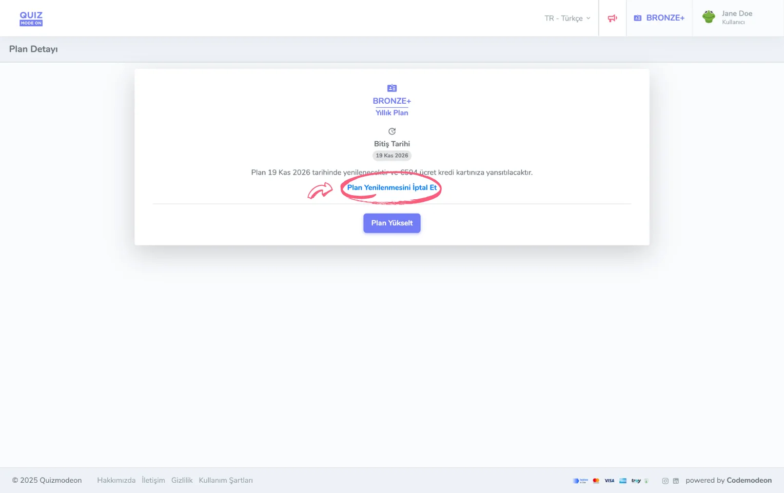 üyelik planı - plan yenileme - yenileme iptali