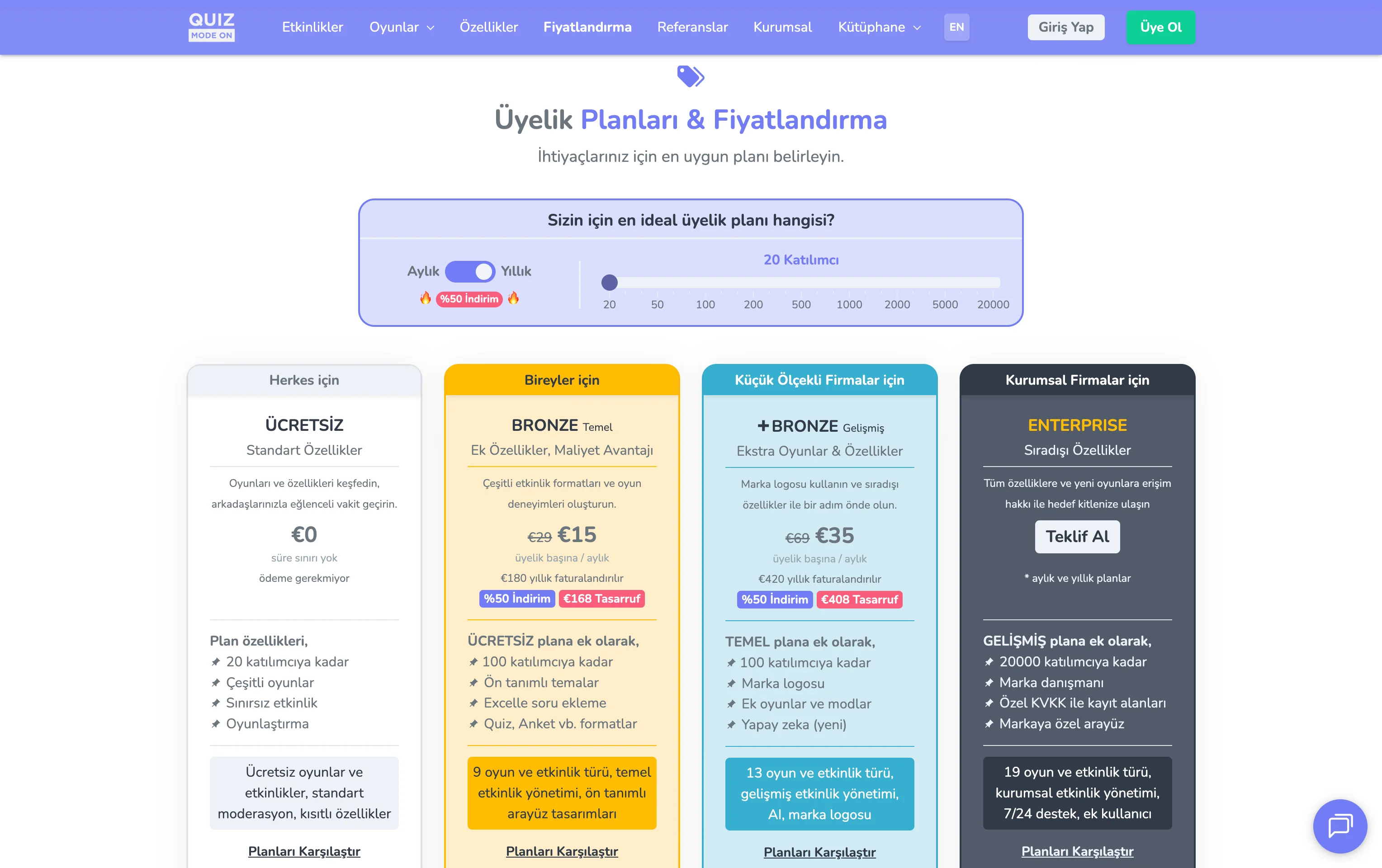üyelik planları - ücretli