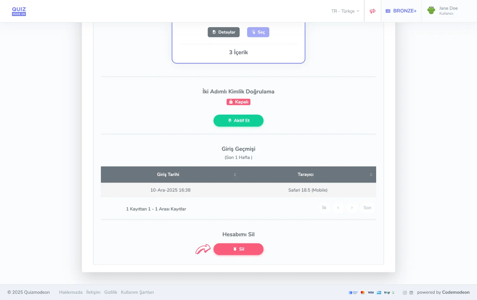 üyelik planı - hesap silme